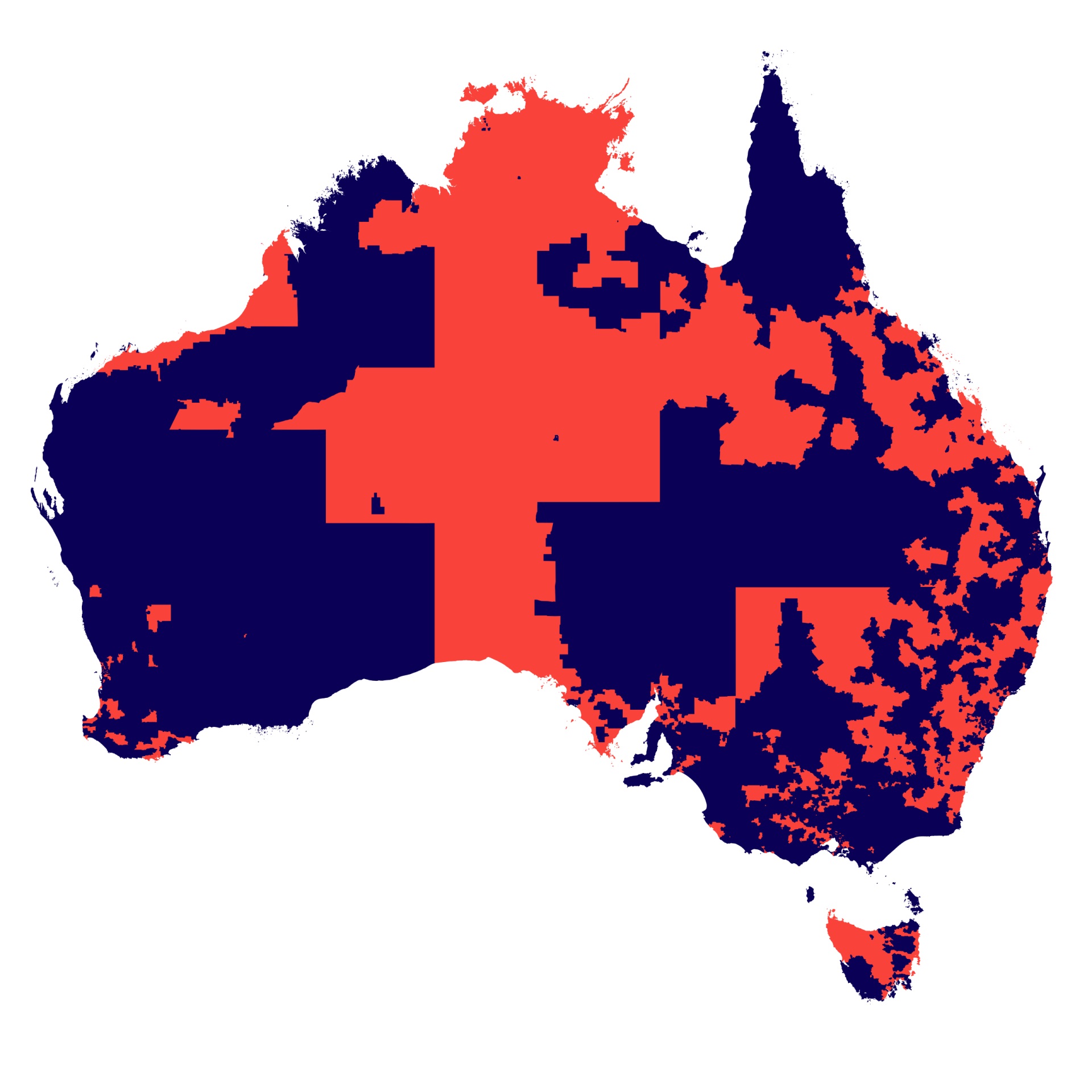 A map of Australia indicating the reach of the national programs across Australia