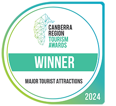 A badge with the inscription: "Canberra Region Tourism Awards - WINNER - Major Tourist Attractions"