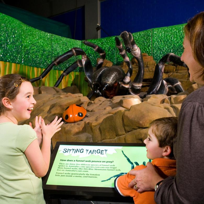 People watch a giant animatronic funnel web spider