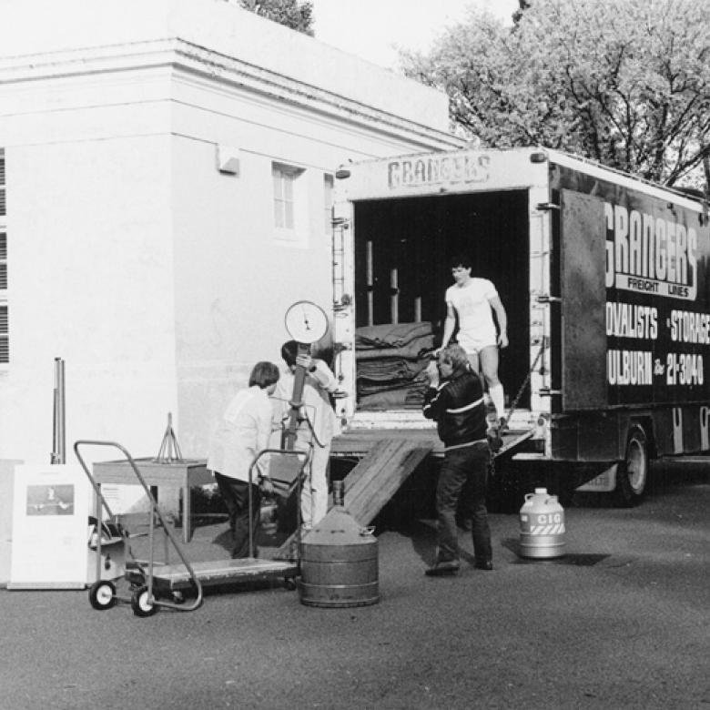 Questacon staff pack science exhibits into a truck