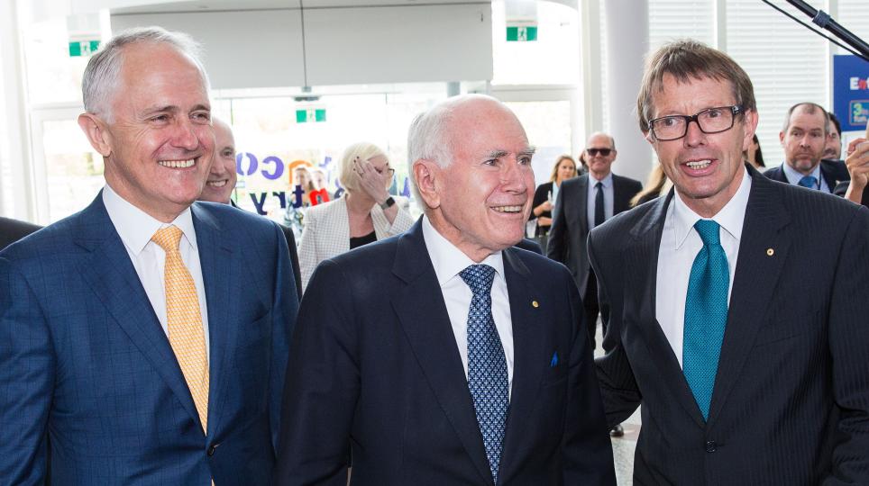 Former Prime Ministers of Australia, Malcolm Turnbull, John Howard and professor Graham Durant